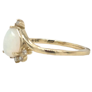 9ct Yellow Gold Earth Grown 0.35ct Pear Opal And 0.06ct Diamond Ring