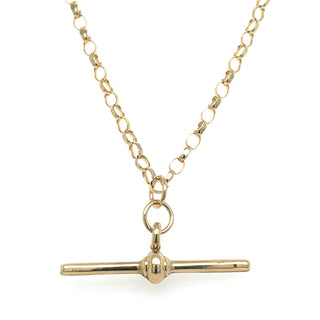 Vintage 9ct Yellow Gold 20” Round Belcher Chain With a Plain T-Bar