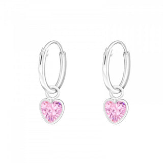Children’s Sterling Silver Hoop Earrings with Drop Pink Heart