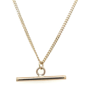 Vintage 9ct Yellow Gold 18” Curb Chain With Straight T-Bar Pendant