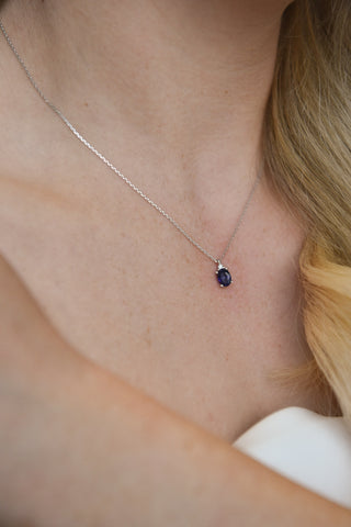 9ct White Gold Oval Sapphire & Diamond Pendant