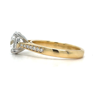 Leah - 18ct Yellow Gold 1.89ct Laboratory Grown Four Claw Round Solitaire Diamond Engagement Ring With Castle Set Shoulders