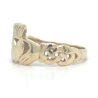 Vintage 9ct Yellow Gold Large Claddagh Ring With Celtic Design