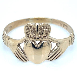 Vintage 9ct Yellow Gold Large Claddagh Ring