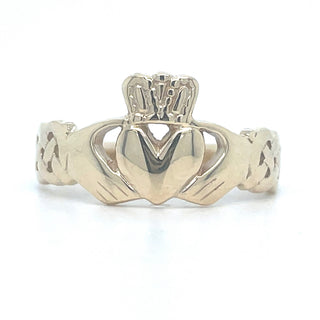 Vintage 9ct Yellow Gold Large Claddagh Ring With Celtic Design