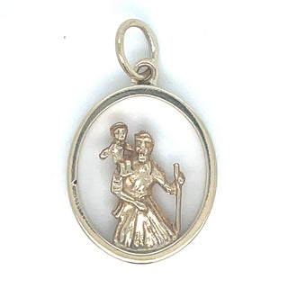 Vintage 9ct Yellow Gold Oval St Christopher Medal Pendant