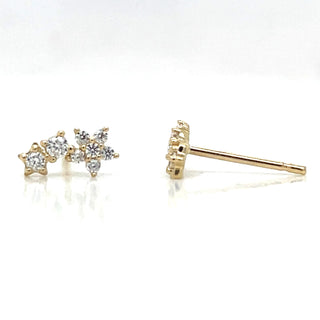 9ct Yellow Gold Flower And Round Cz Stud Earrings