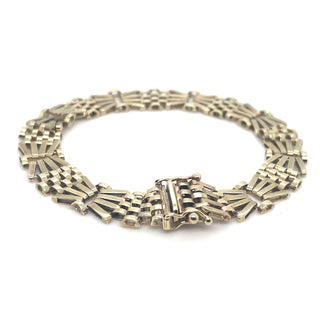 Vintage 9ct Yellow Gold Fan Link 7” Bracelet