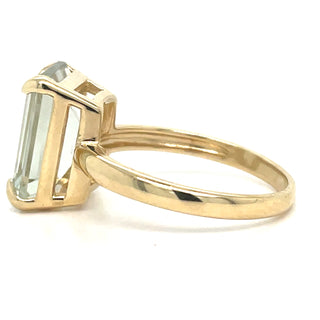 Vintage 9ct Yellow Gold Green Amethyst Emerald Cut Ring