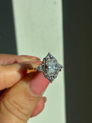 Gillian - 18ct Yellow Gold 1.86ct Laboratory Grown Oval Halo With Pear Side Stone Engagement Ring