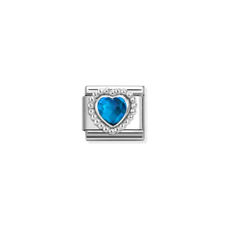 Composable CL FACETED STONES, steel with 925 sterling silver HEART with DOTS RICH SETTING Blue