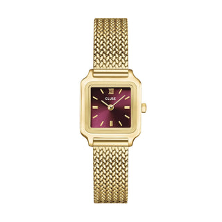 Gracieuse Mini Watch Mesh, Dark Cherry, Gold Colour