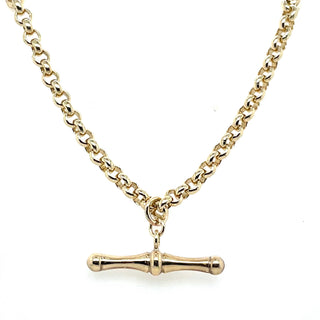 Vintage 9ct Yellow Gold 18” Round Belcher Chain With A Dog Bone T-Bar