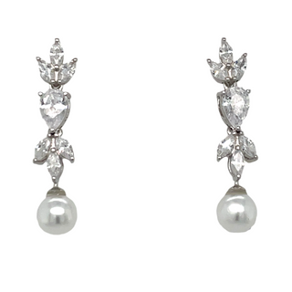 Sterling Silver Cz And Pearl Drop Earrings