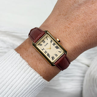 Belisenna Watch Leather, Nutshell, Sand Textured, Gold Colour