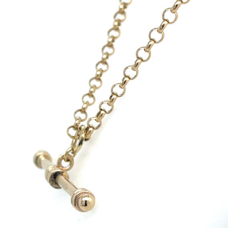 Vintage 9ct Yellow Gold 25” Round Belcher Chain With Detailed T-Bar