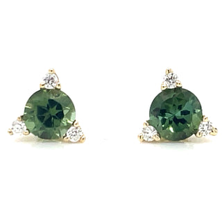 9ct Yellow Gold Earth Grown 0.52ct Green Tourmaline And 0.042ct Diamond Stud Earrings