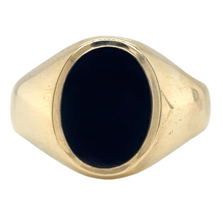 Vintage 9ct Yellow Gold Gents Oval Black Onyx Signet Ring