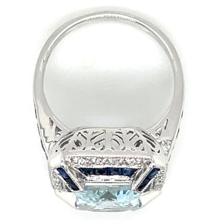 18ct White Gold Earth Grown Aquamarine, Sapphire And Diamond Ring