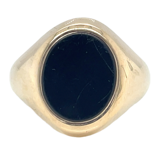 Vintage 9ct Yellow Gold Black Onyx Oval Gents Signet Ring