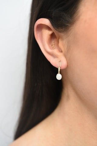 9ct Double Link Pearl Drop Earring