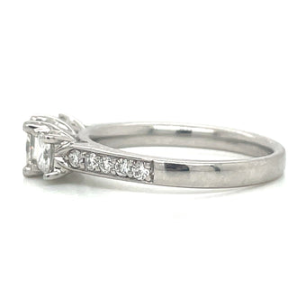 Megan Platinum Three Stone Princess Cut with Pave Shoulder Diamond Engagement Ring