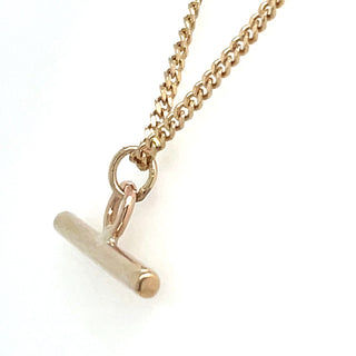 Vintage 9ct Yellow Gold 18” Curb Chain With Straight T-Bar Pendant