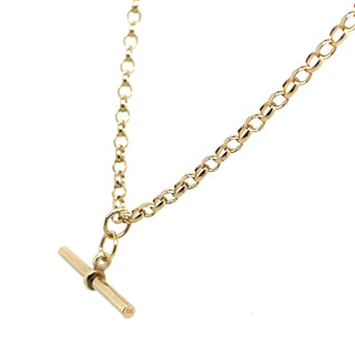 Vintage 9ct Yellow Gold 24.5” Round Belcher Chain And Straight T-Bar Necklace