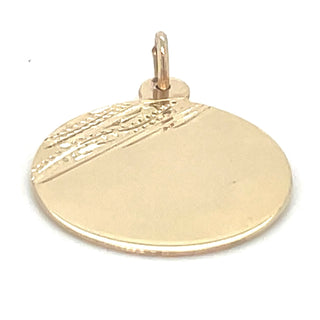 Vintage 9ct Yellow Gold Half Engraved Round Disc Pendant