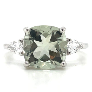 9ct White Gold Laboratory Grown 0.32ct Diamond and Earth Grown 2.87ct Green Amethyst Ring