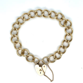 Vintage 9ct Yellow Gold Solid Link Gate Bracelet With Heart Lock