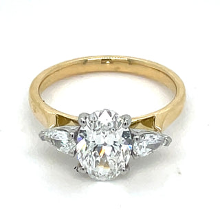 Daniela - 18ct Yellow Gold 1.78ct Laboratory Grown Oval Three Stone Engagement Ring with Side Pear Diamonds