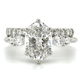 Alexa - Platinum 2.33ct Laboratory Grown Six Claw Oval Diamond Ring With Side Stones & 0.47ct Castel Set Band