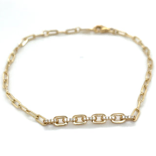 9ct Yellow Gold Paperlink And Diamond Bracelet