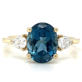 9ct Yellow Gold Laboratory Grown 2.80ct London Blue Topaz And 0.28ct Diamond Ring