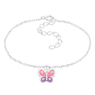 Childrens Sterling Silver Pink And Purple Butterfly Bracelet