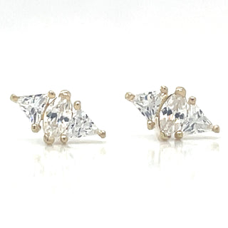 9ct Yellow Gold Marquise And Triangle Cz Stud Earrings