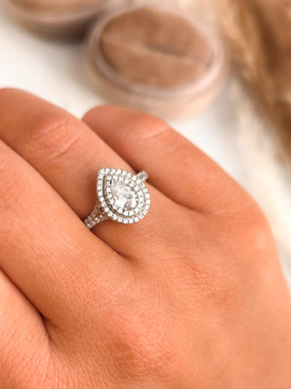 Beth - Platinum Double Halo Pear Diamond Engagement Ring