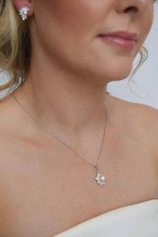 Sterling Silver Pearl & Cz Fan Pendant