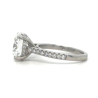 Evelyn Ring Set - Platinum Laboratory Grown 4.30ct Round Brilliant Solitaire With Hidden Halo And Castle Set Diamond Band Ring Set