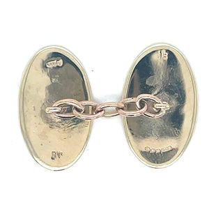 Vintage 9ct Yellow Gold Half Engraved Oval Cufflinks