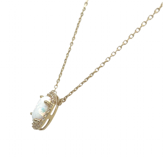 9ct Yellow Gold Opal And Cz Halo Necklace