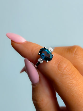 9ct White Gold Earth Grown Oval London Blue Topaz and Diamond Ring