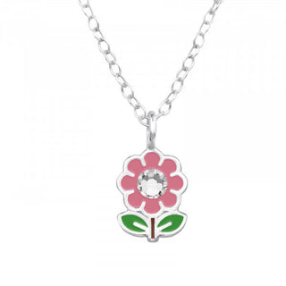 Childrens Sterling Silver Pink Flower Necklace