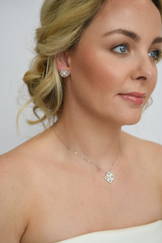 Sterling Silver Floral Cz Pendant With Pearl Centre