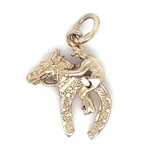 Vintage 9ct Yellow Gold Horseshoe, Horsehead And Jockey Pendant