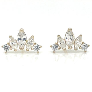 9ct Yellow Gold Marquise And Round Cz Stud Earrings