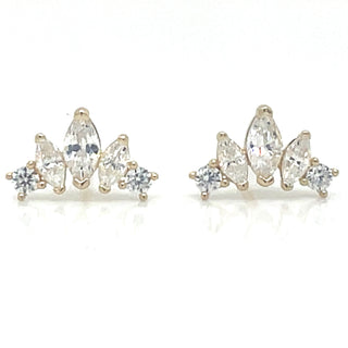 9ct Yellow Gold Marquise Round Cz Stud Earrings