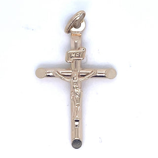 Vintage 9ct Yellow Gold Simple Round Crucifix Pendant