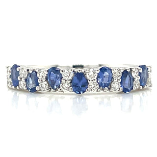 9ct White Gold Round Brilliant Diamond And Pear Sapphire Ring